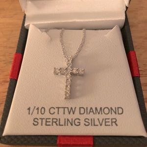 Sterling silver and diamond cross necklace